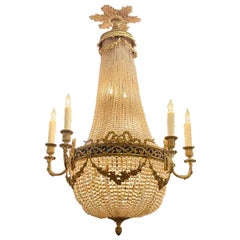 19th Century French Louis XVI Gilt Bronze and Beaded Basket Chandelier