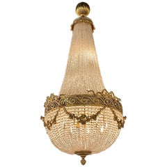 19th Century French Louis XVI Gilt Bronze and Beaded Basket Chandelier