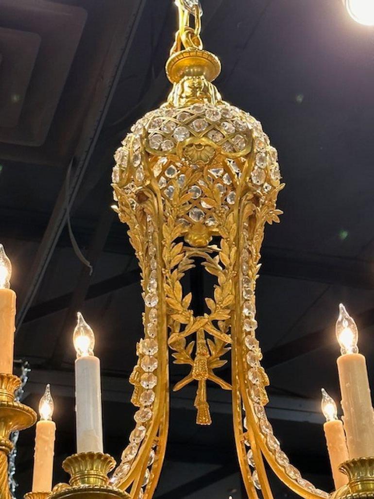 19th Century French Louis XVI Gilt Bronze and Crystal Chandelier For Sale 1
