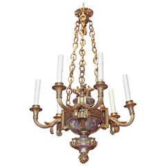 19th Century French Louis XVI Gilt Bronze Chandelier, Breche Violette Marble