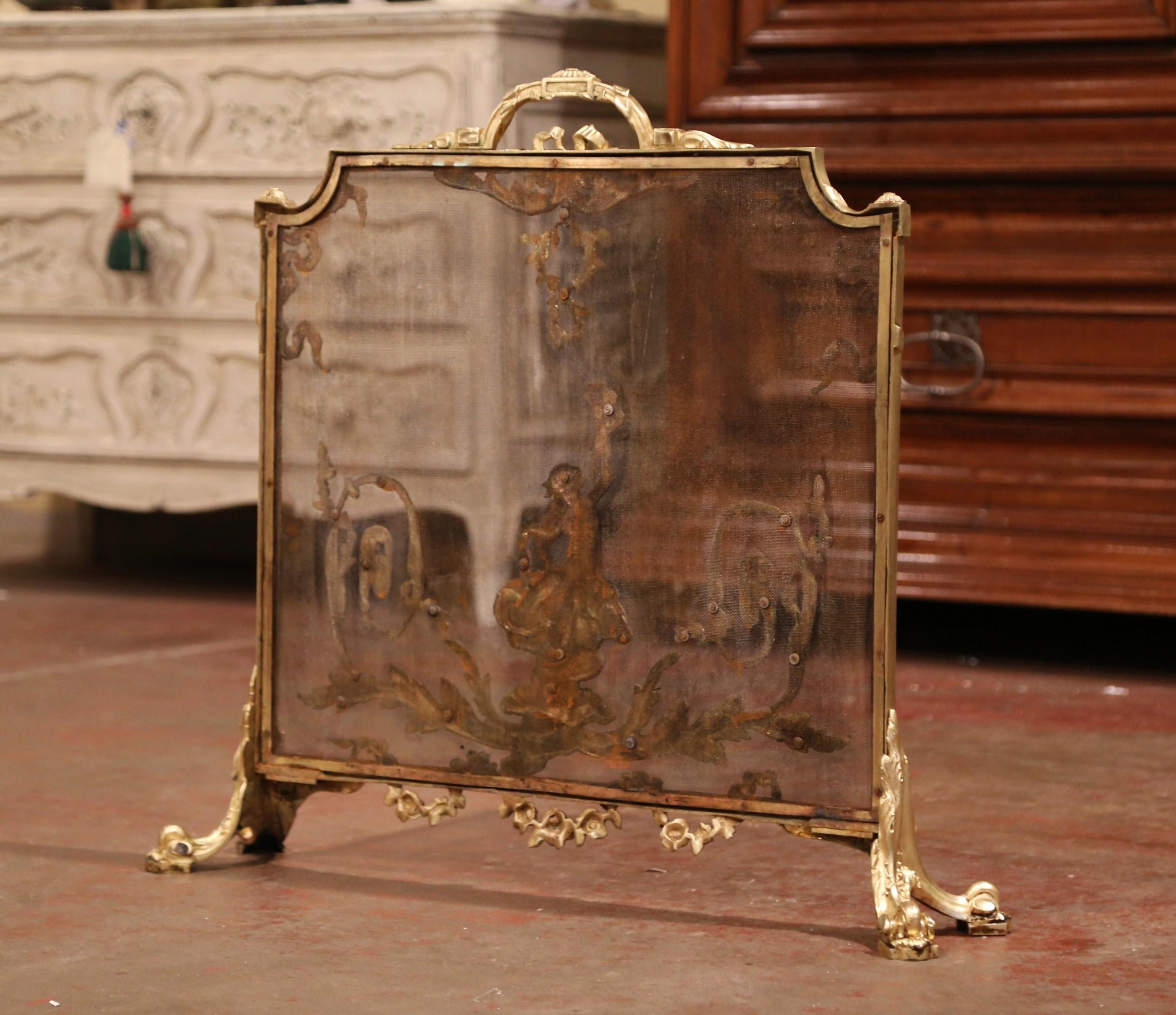19th Century French Louis XVI Gilt Bronze Fireplace Screen with Cherub Decor 3