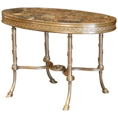 Antique 19th Century French Louis XVI Gilt Bronze Oval Low Table with Marble Top