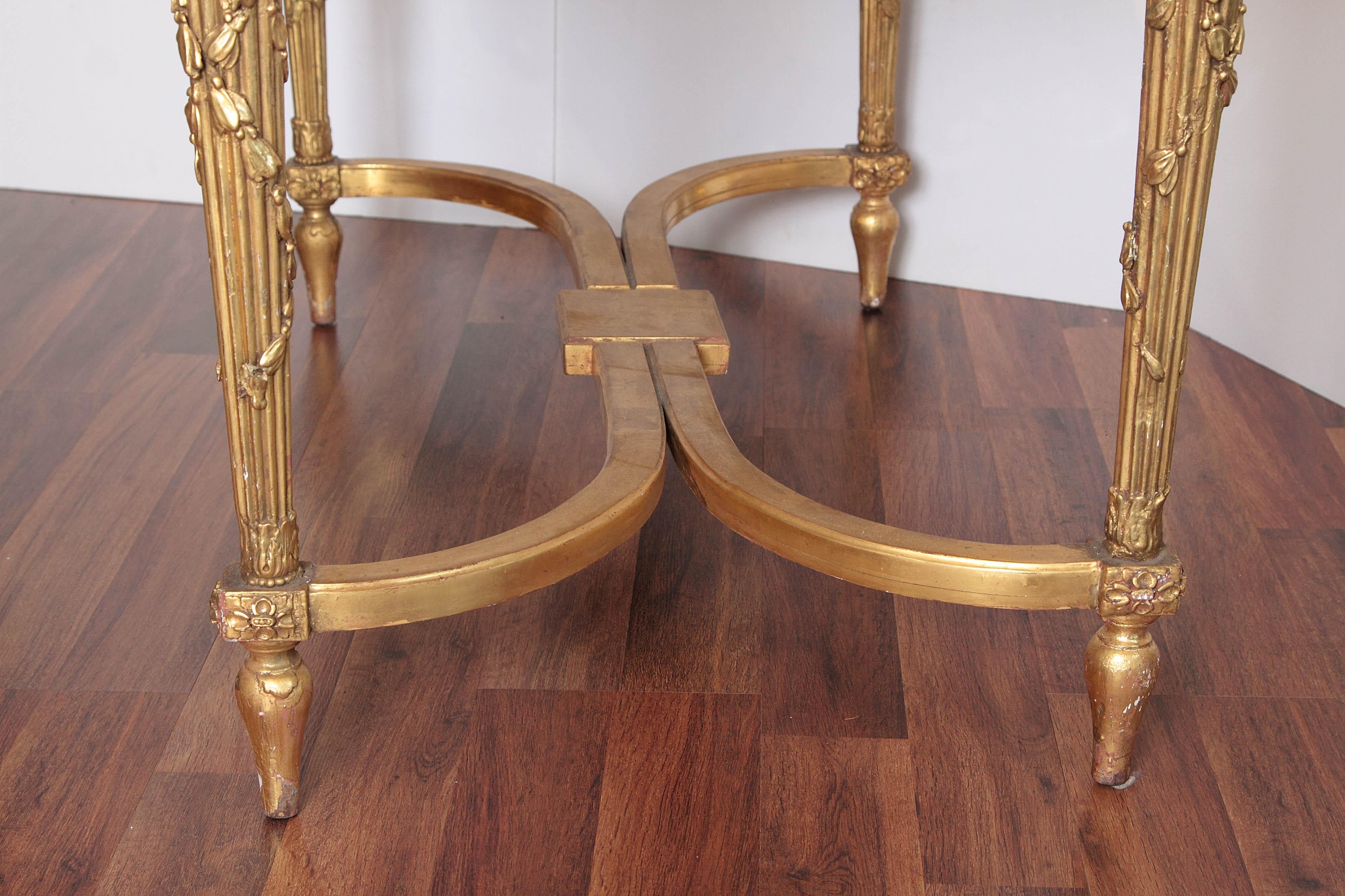 19th Century French Louis XVI Gilt Carved Salon Table For Sale 5