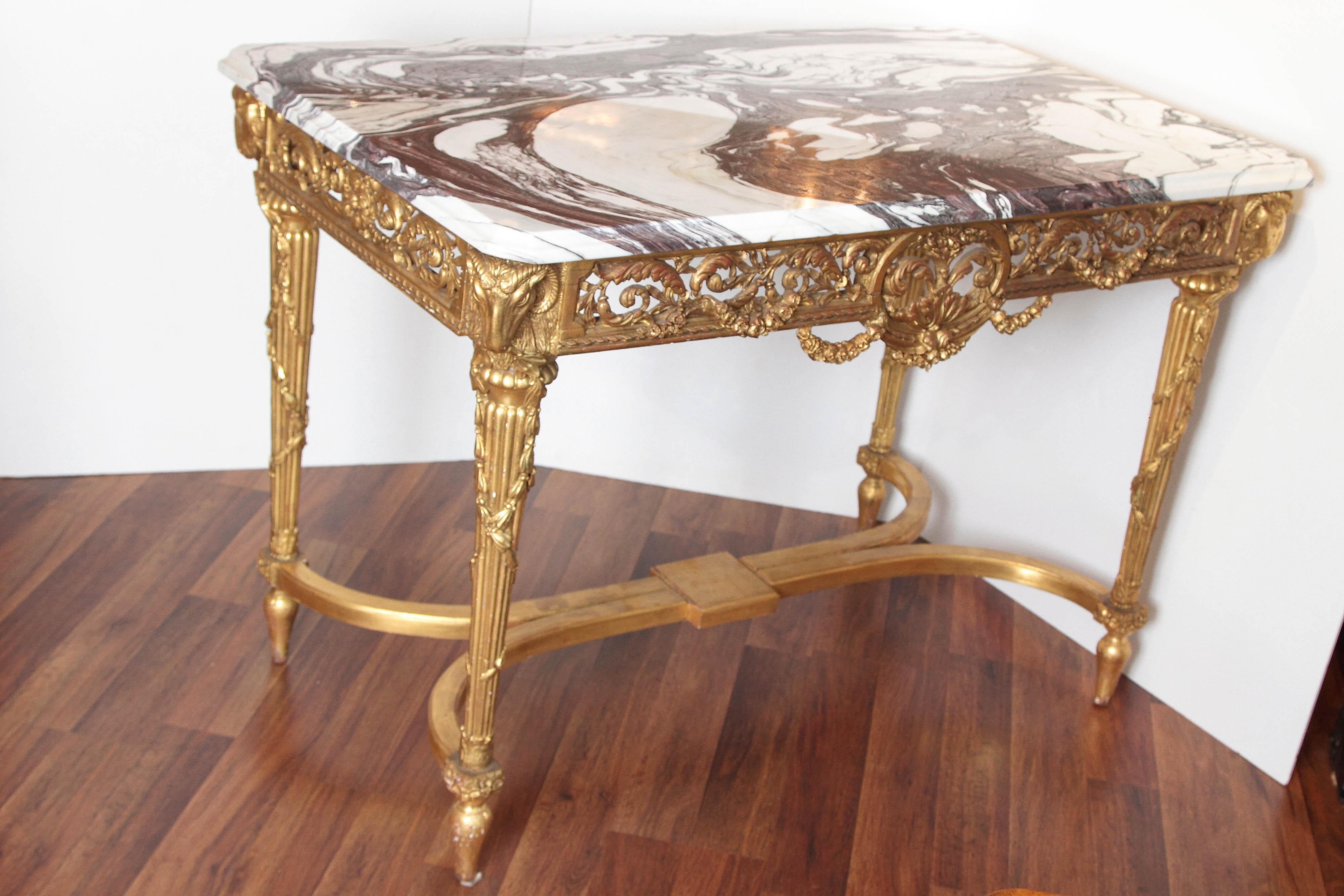 19th Century French Louis XVI Gilt Carved Salon Table For Sale 6