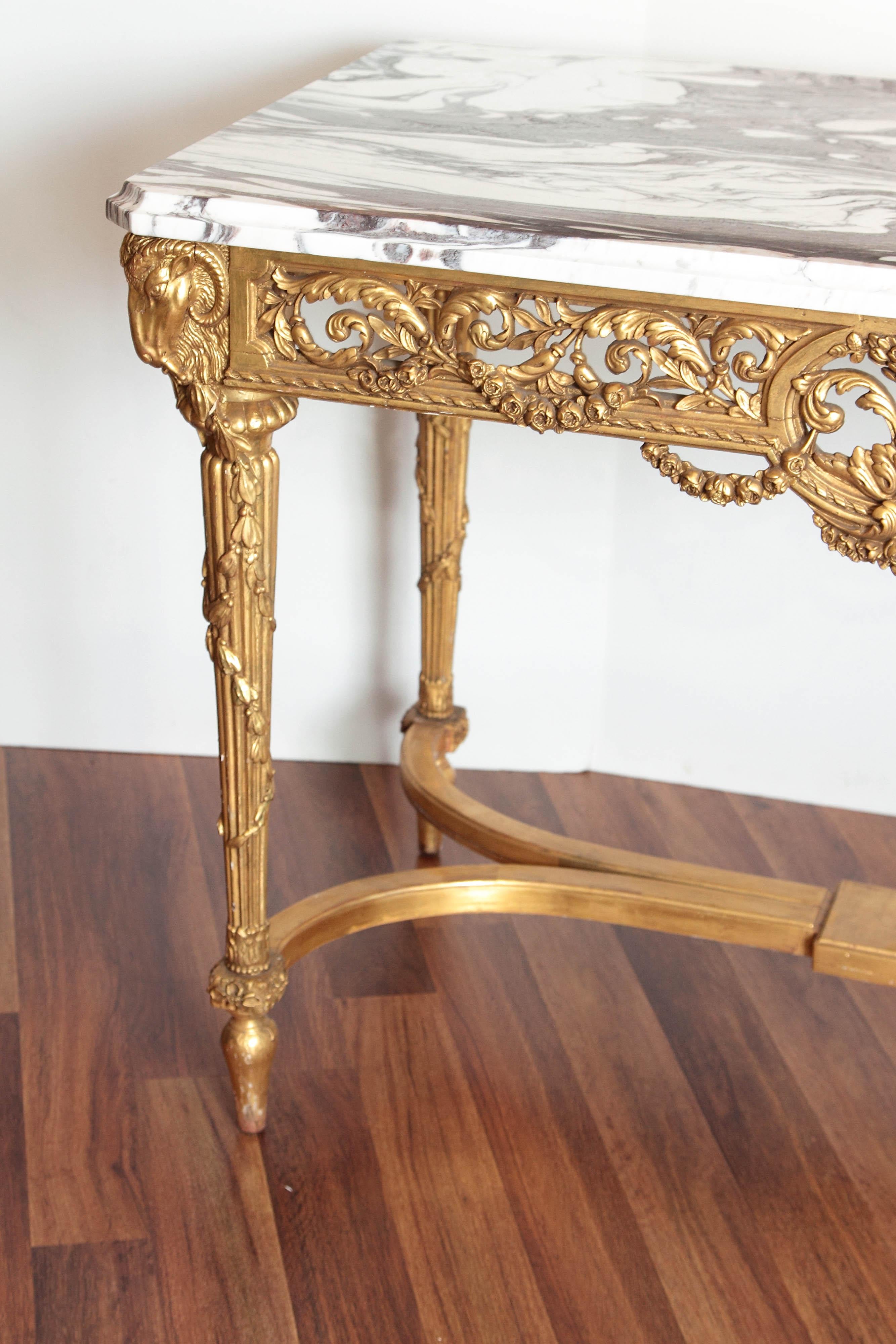 Giltwood 19th Century French Louis XVI Gilt Carved Salon Table For Sale