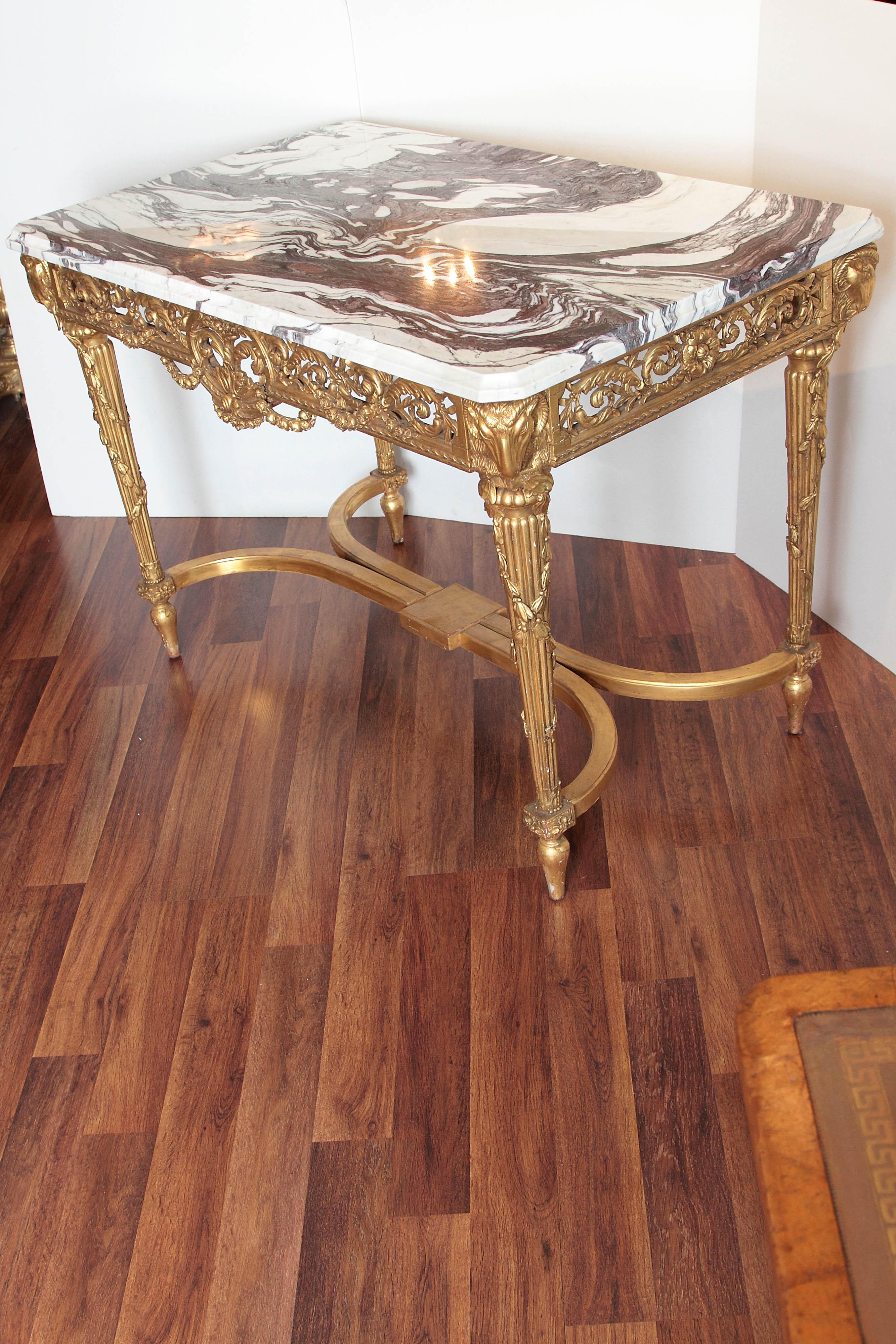 19th Century French Louis XVI Gilt Carved Salon Table For Sale 1