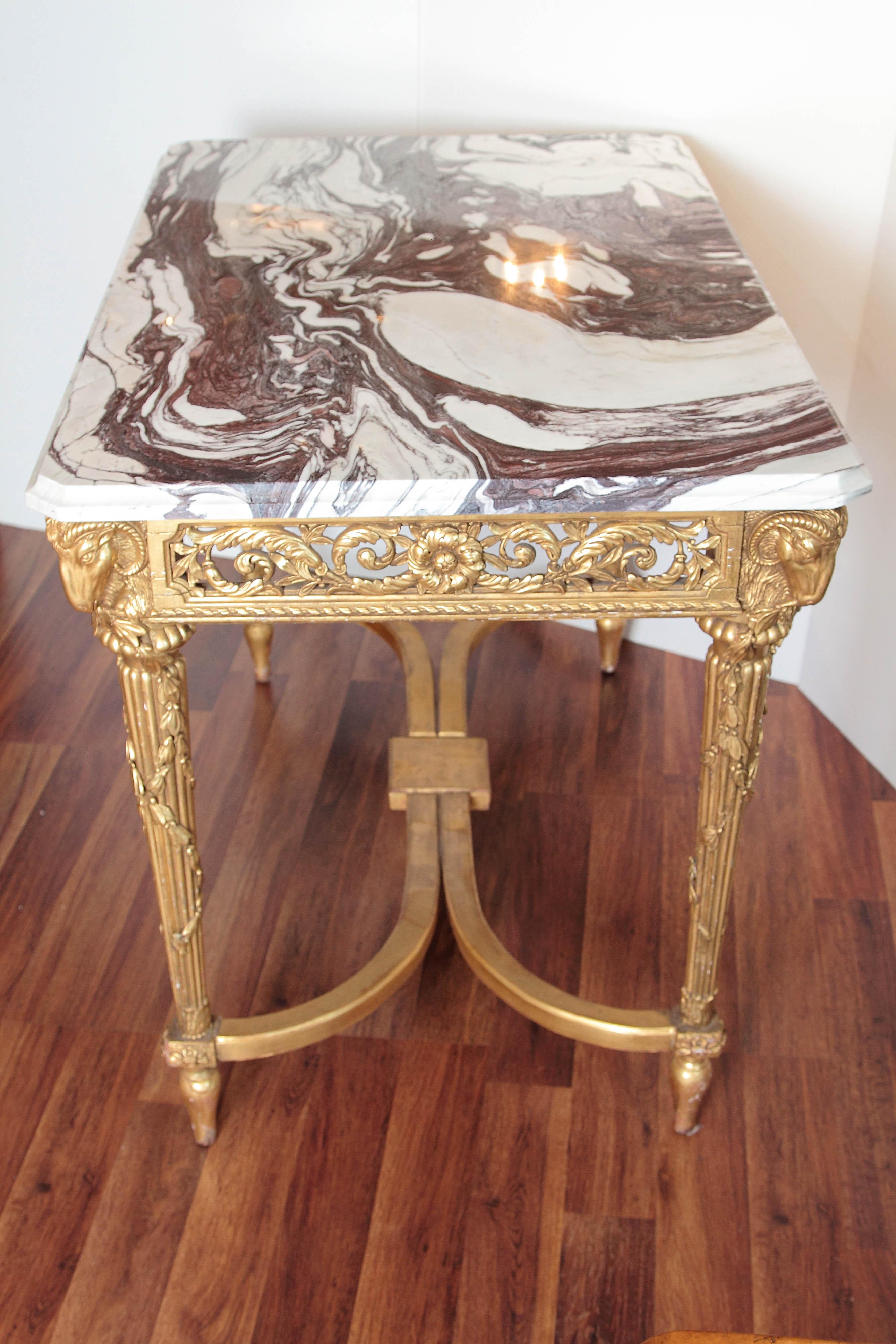 19th Century French Louis XVI Gilt Carved Salon Table For Sale 2