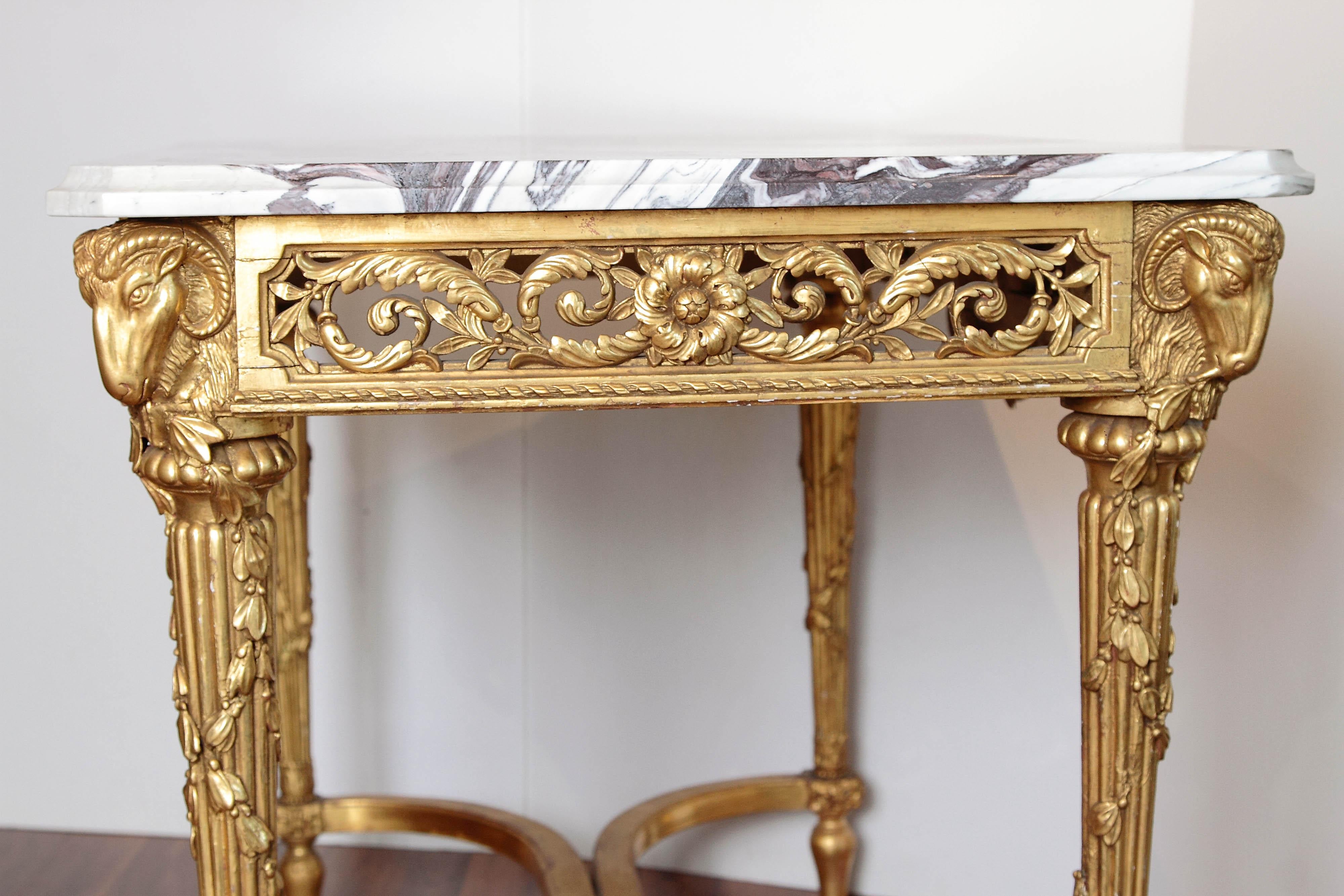19th Century French Louis XVI Gilt Carved Salon Table For Sale 4