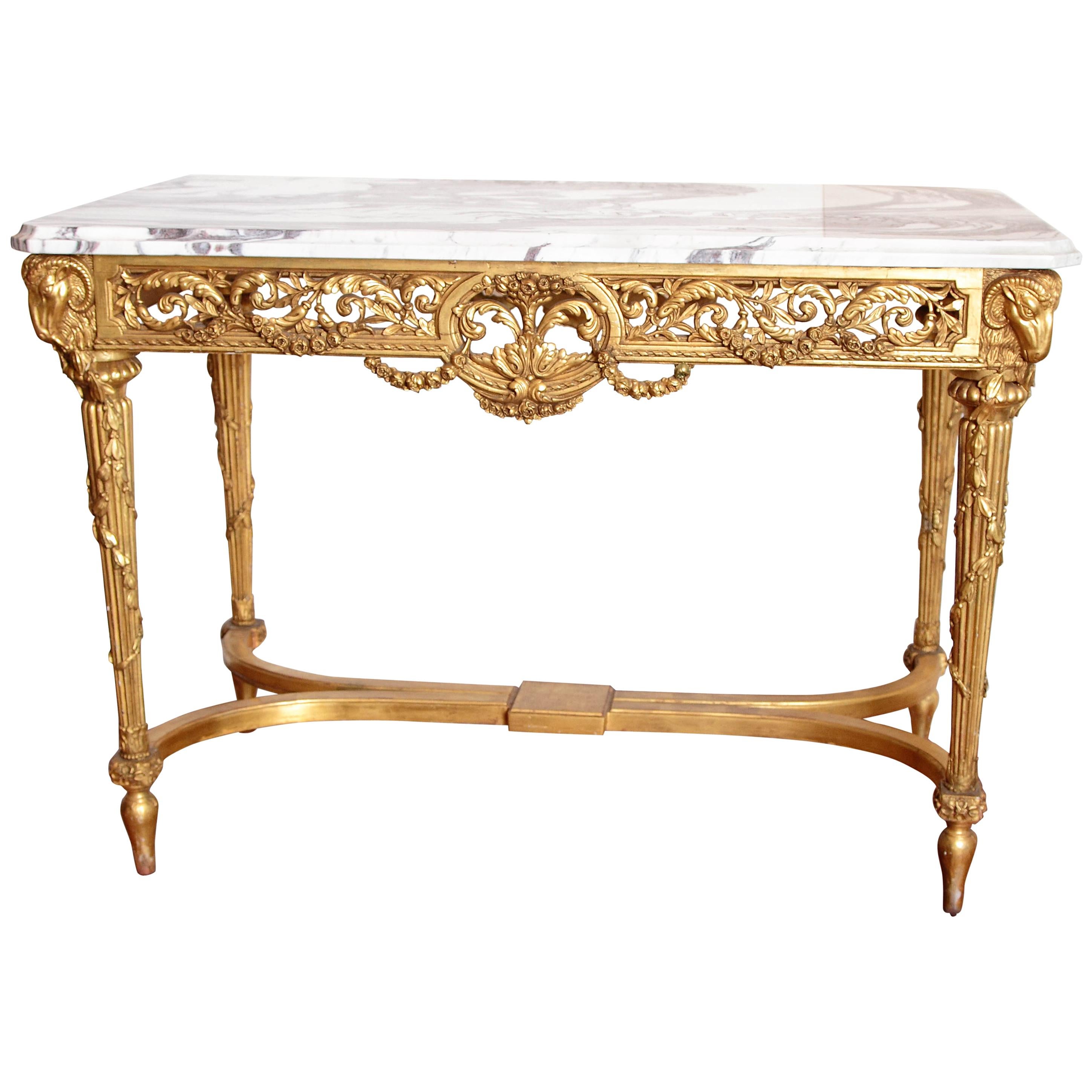 Tavolo da salotto francese Luigi XVI del XIX secolo intagliato e dorato