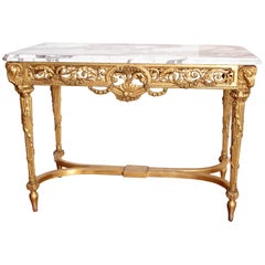 19th Century French Louis XVI Gilt Carved Salon Table