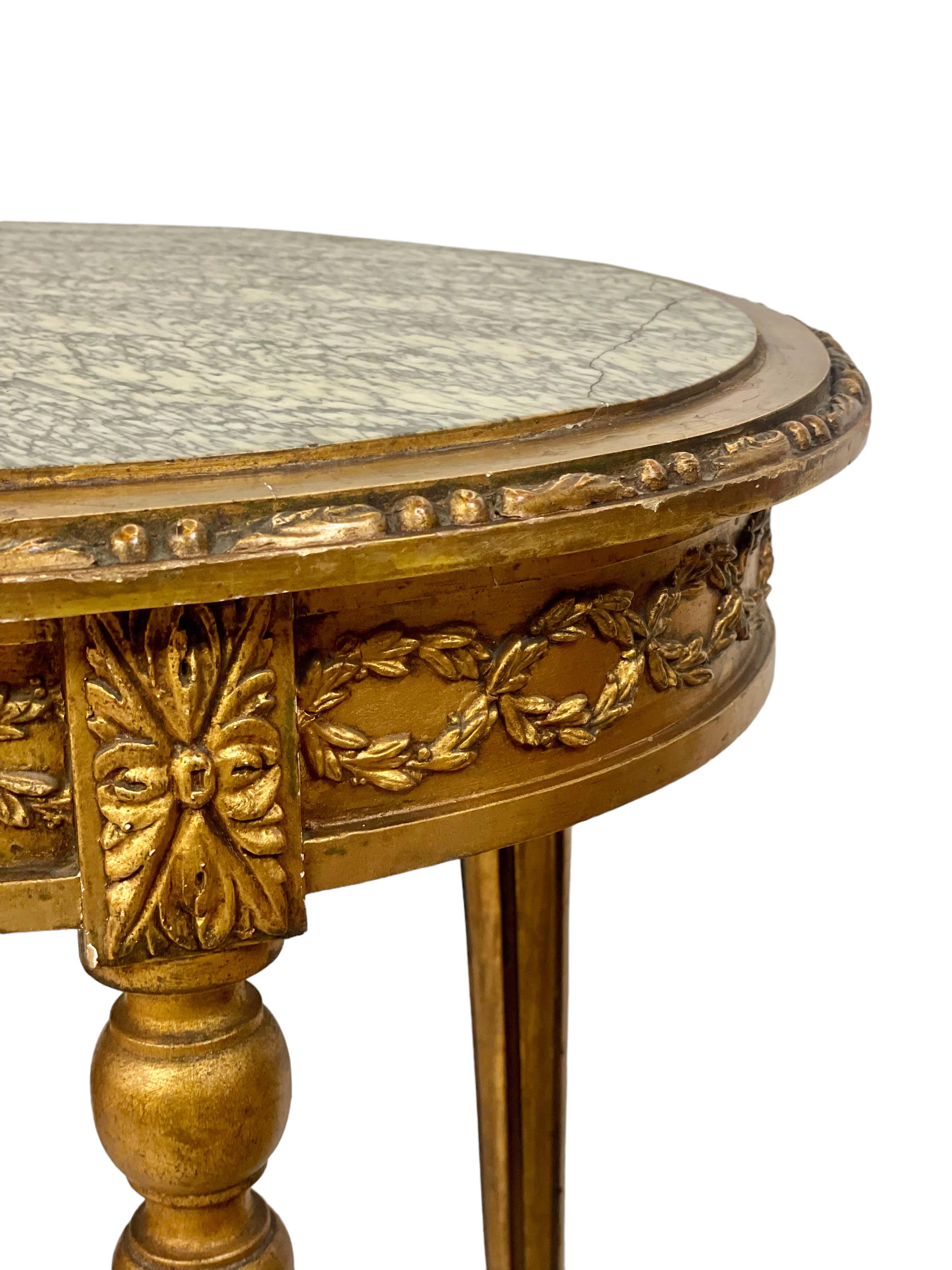 19th Century French Louis XVI Gilt Center Table with Marble Top For Sale 5