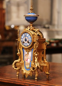 19th Century French Louis XVI Gilt Metal and Porcelain Mantel Clock