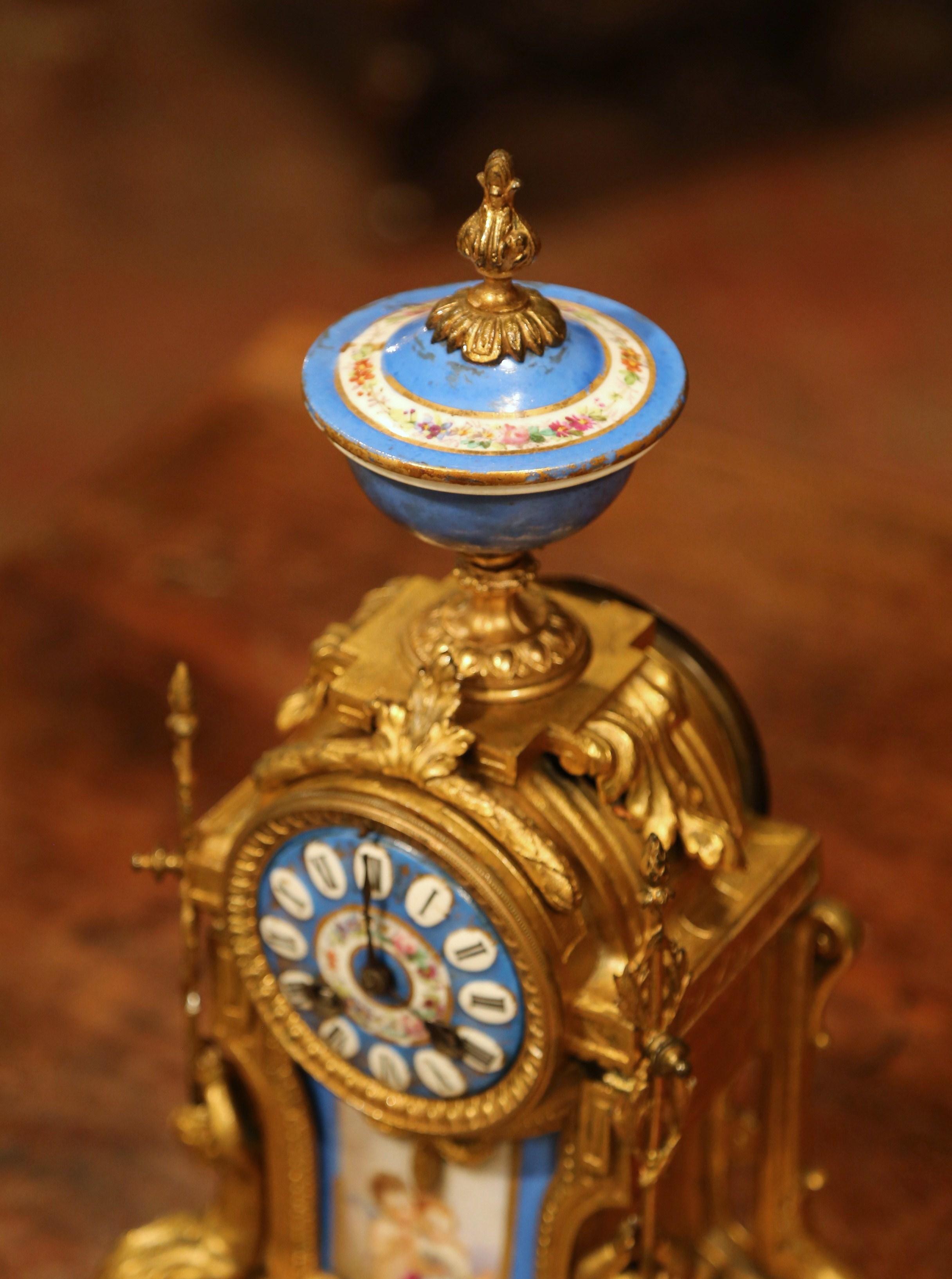 19th Century French Louis XVI Gilt Metal and Porcelain Mantel Clock 5