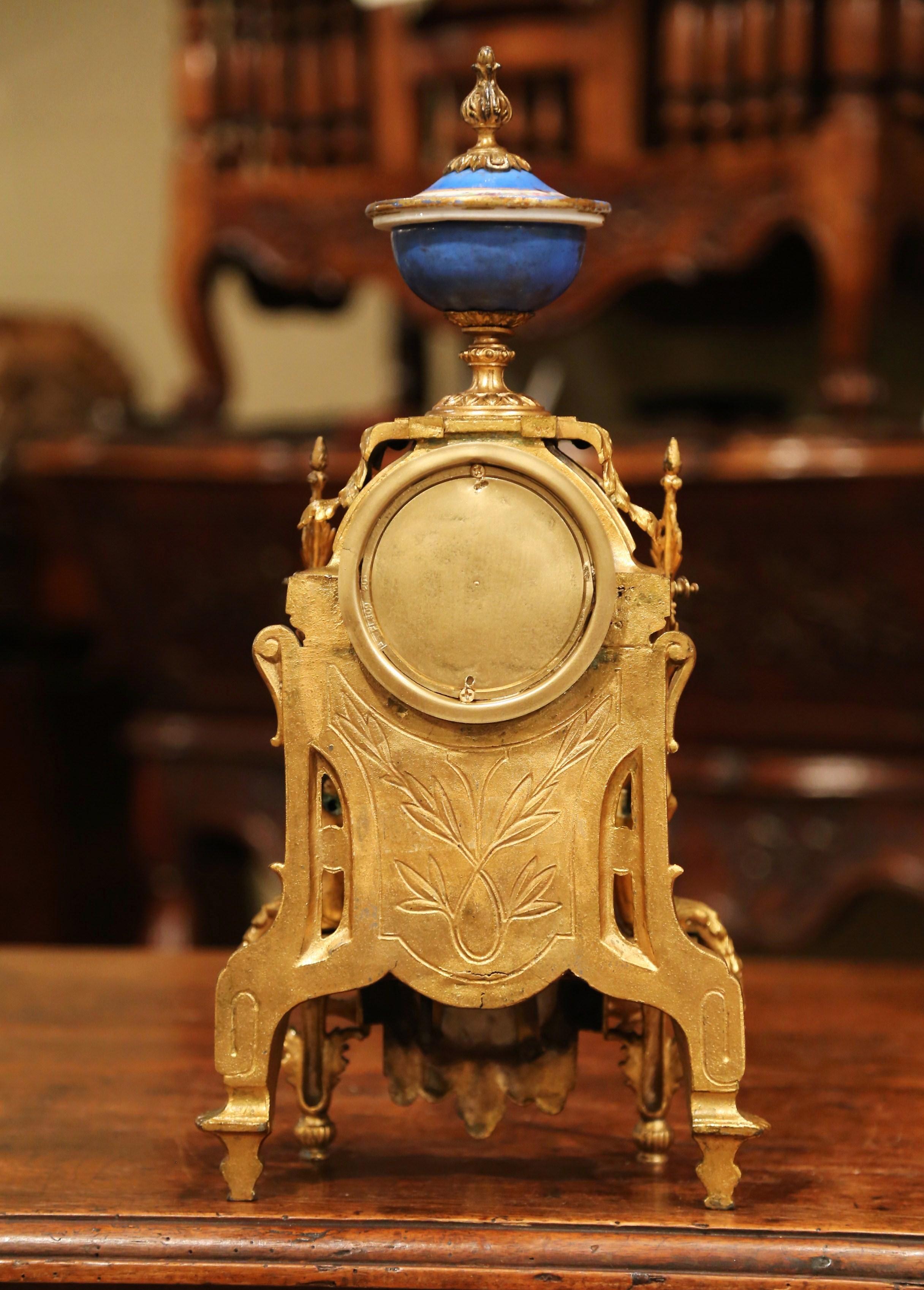 19th Century French Louis XVI Gilt Metal and Porcelain Mantel Clock 6