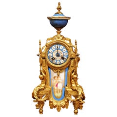 Antique 19th Century French Louis XVI Gilt Metal and Porcelain Mantel Clock