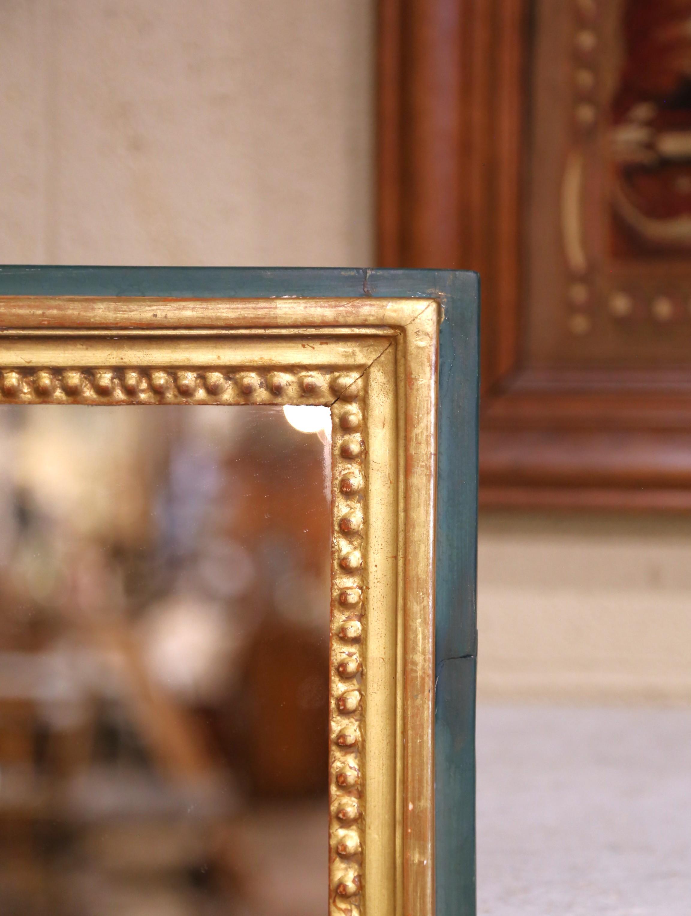 Hand-Carved 19th Century French Louis XVI Giltwood and Painted Wall Mirror with Beaded Trim For Sale