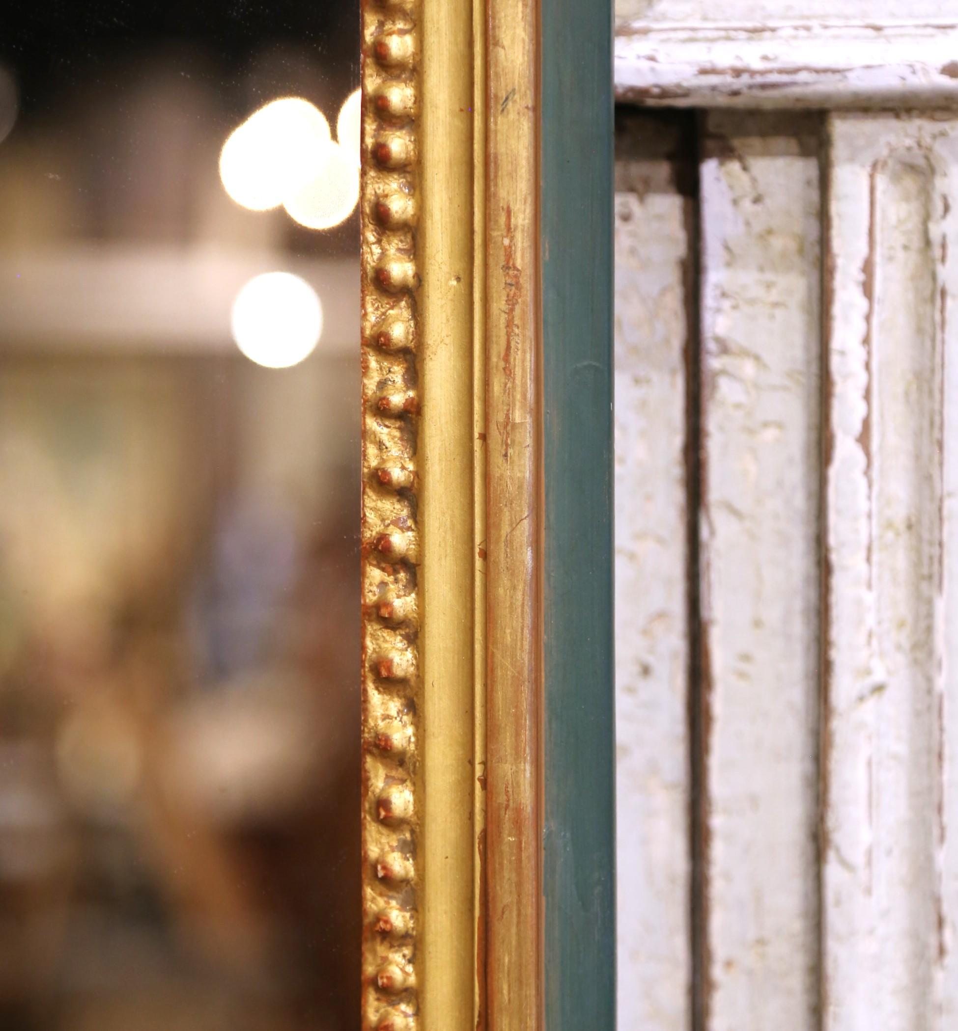 19th Century French Louis XVI Giltwood and Painted Wall Mirror with Beaded Trim In Excellent Condition For Sale In Dallas, TX
