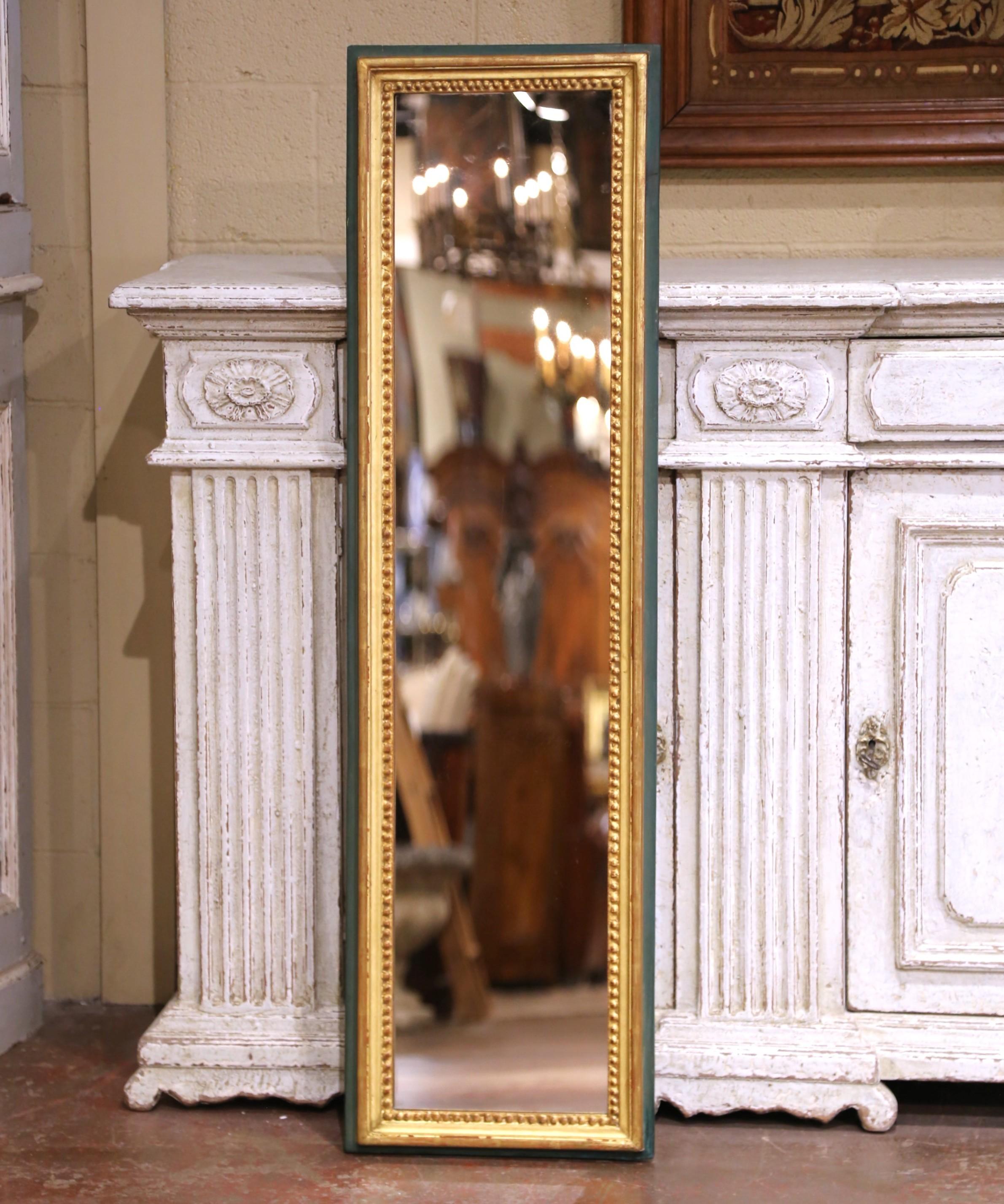 19th Century French Louis XVI Giltwood and Painted Wall Mirror with Beaded Trim For Sale 1