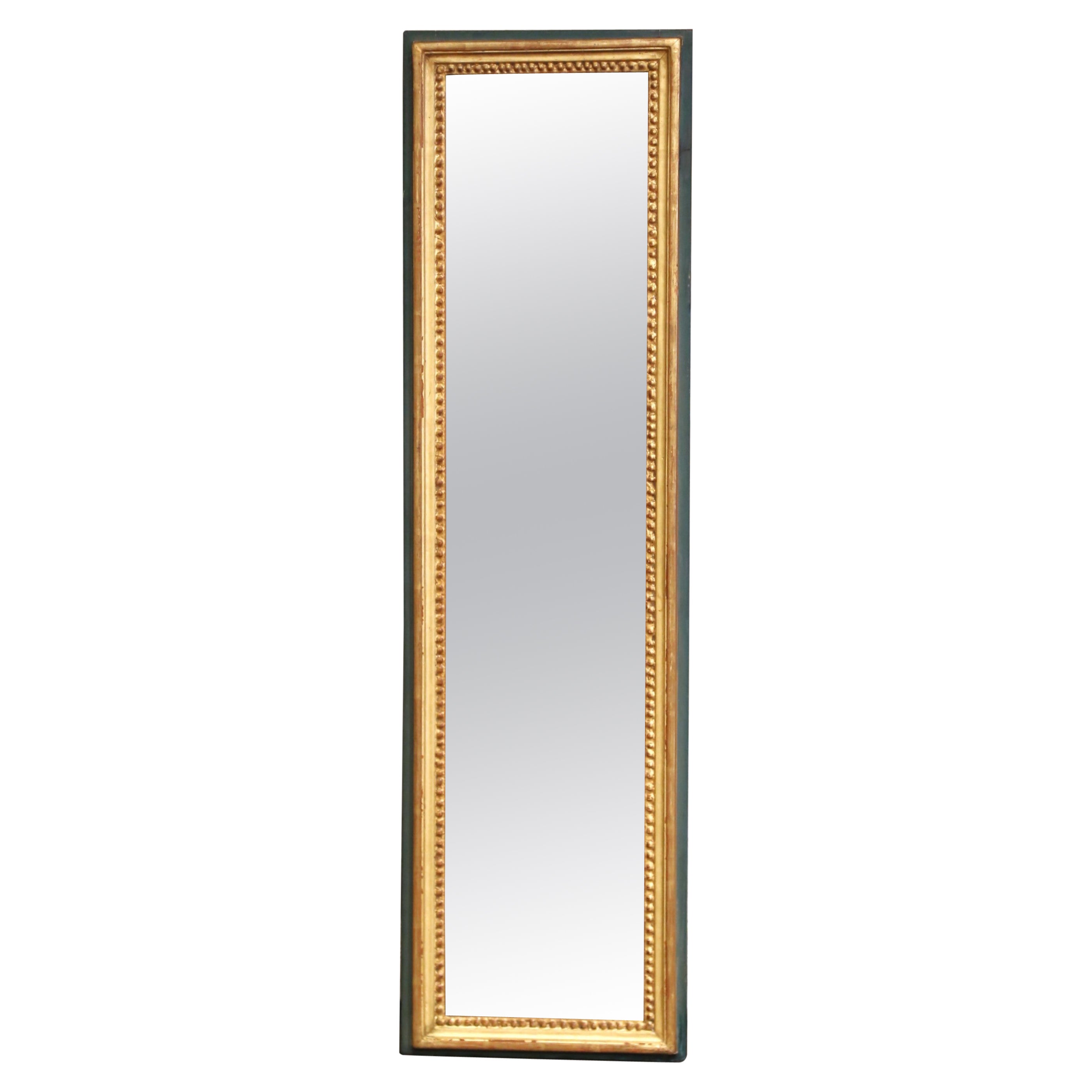 19th Century French Louis XVI Giltwood and Painted Wall Mirror with Beaded Trim For Sale