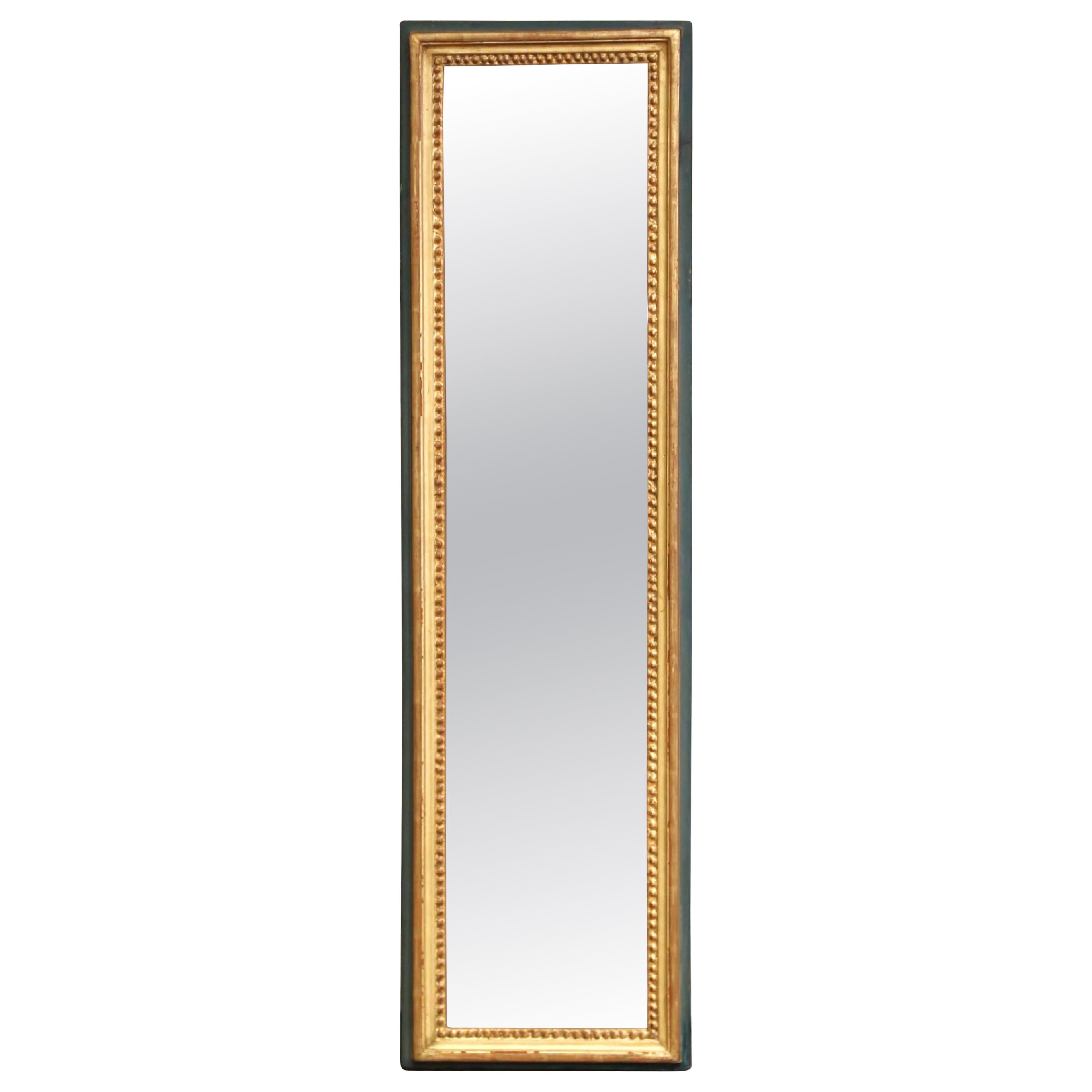 Specchio da parete Luigi XVI del XIX secolo, in legno dorato e dipinto, con rifiniture in perline