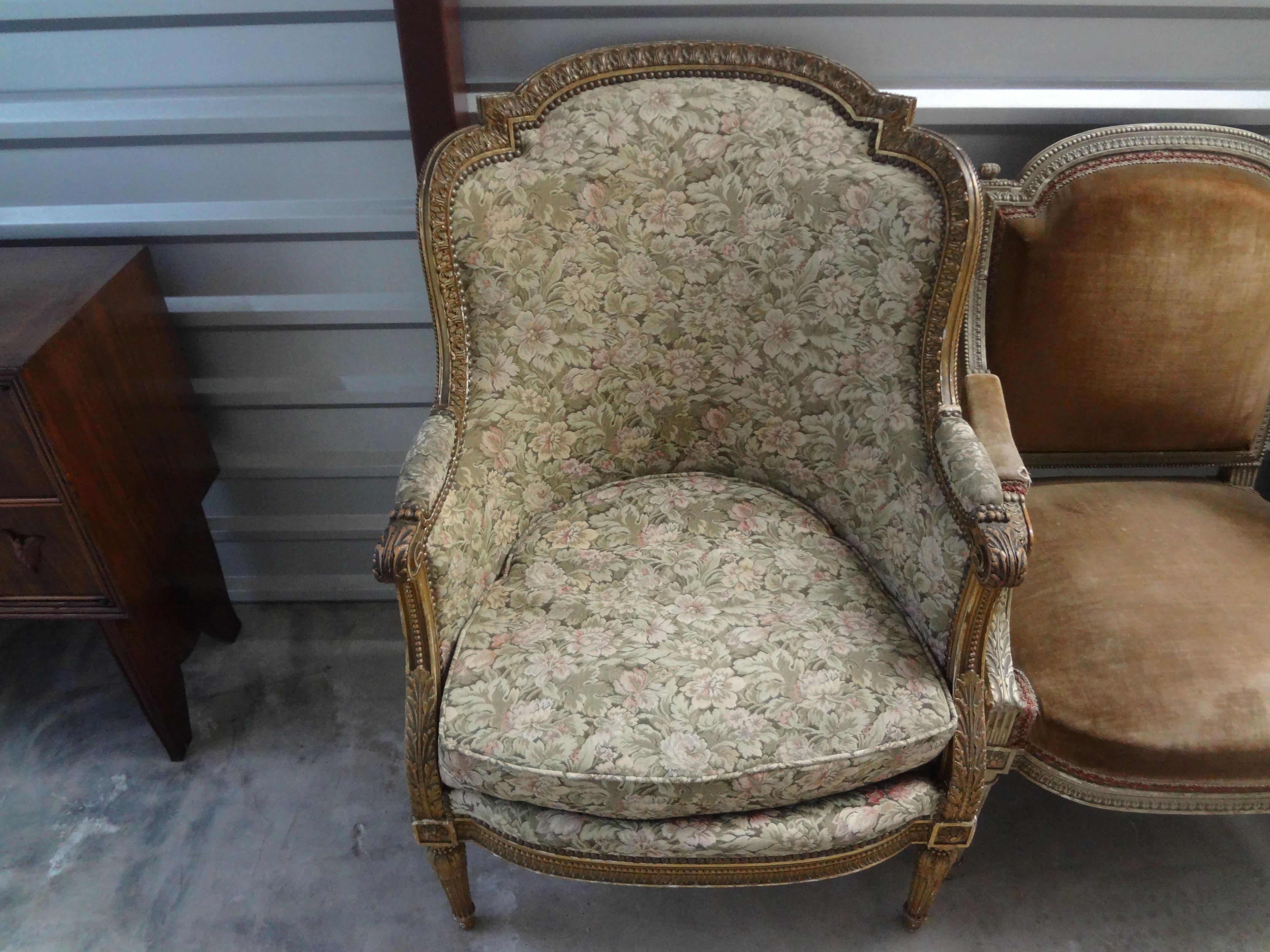 19th Century French Louis XVI Giltwood Bergere In Good Condition For Sale In Houston, TX