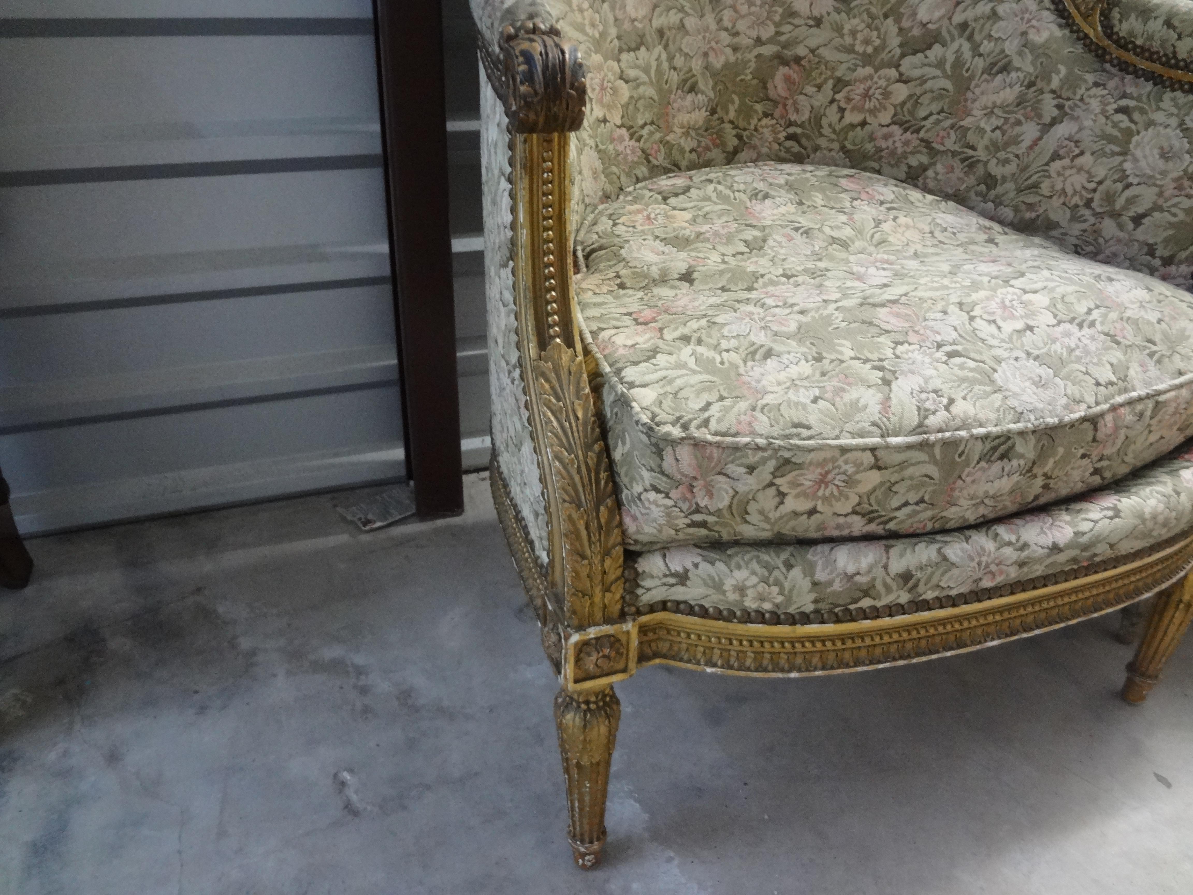19th Century French Louis XVI Giltwood Bergere For Sale 1