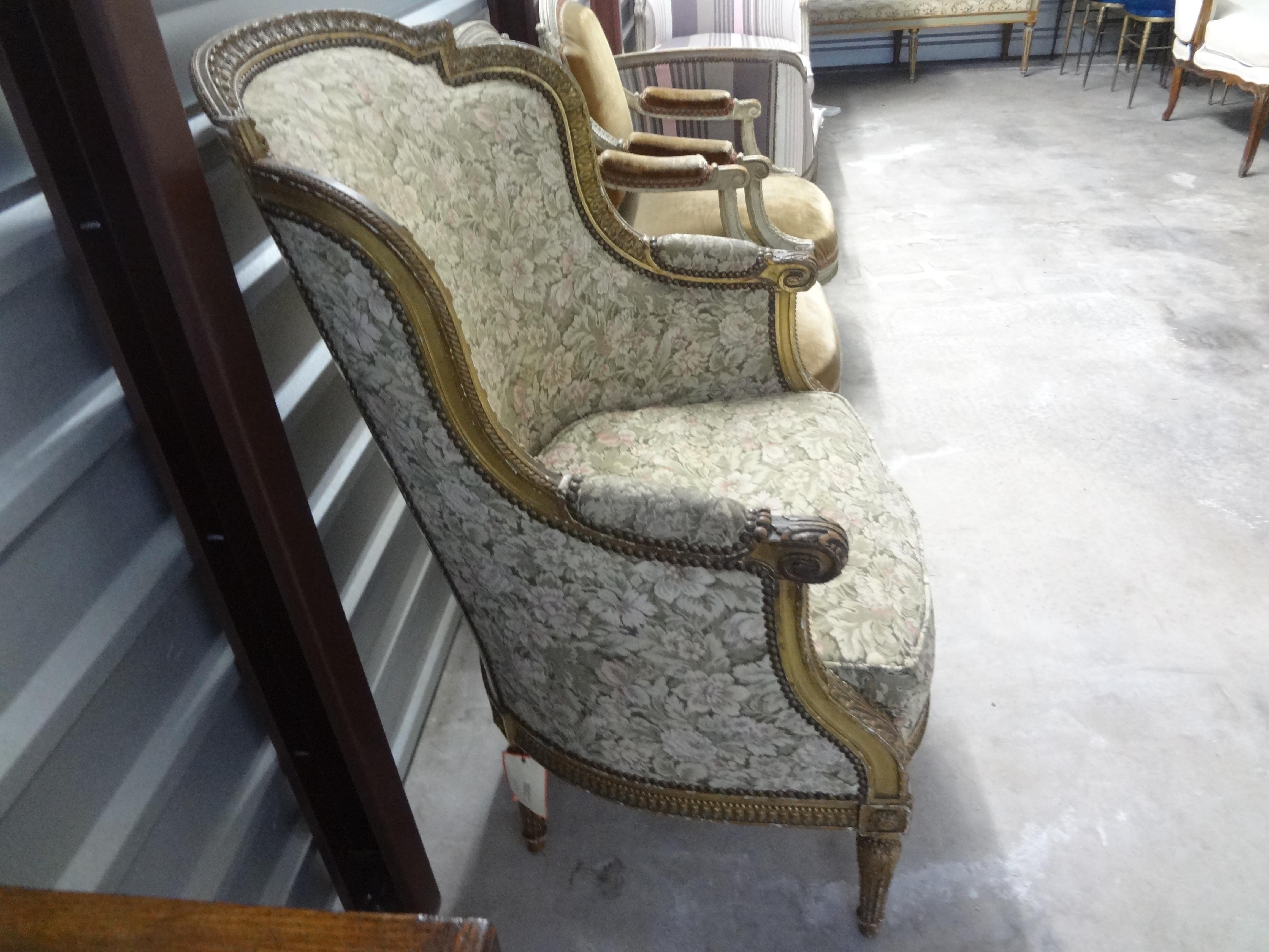 19th Century French Louis XVI Giltwood Bergere For Sale 2