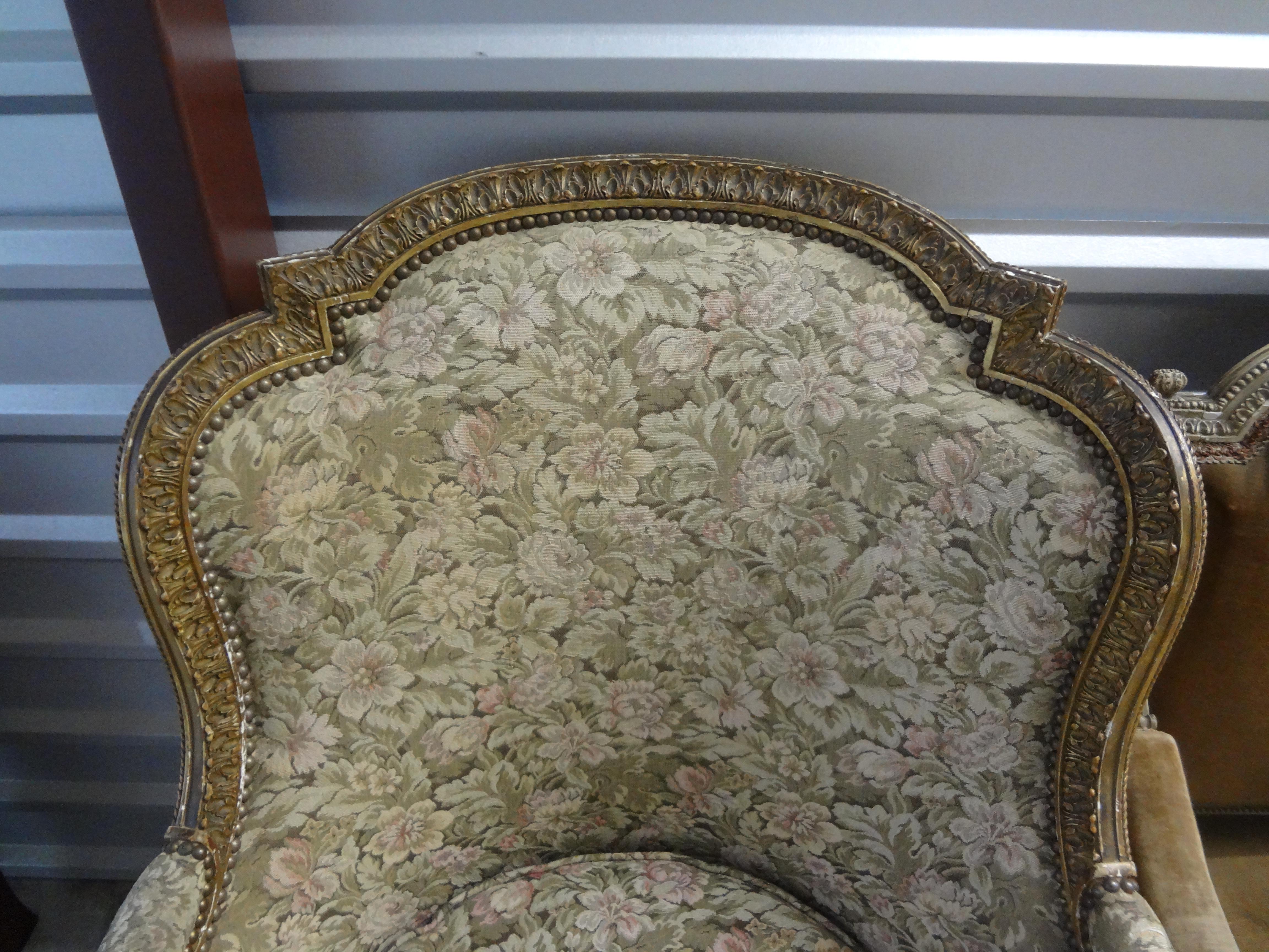 19th Century French Louis XVI Giltwood Bergere For Sale 3