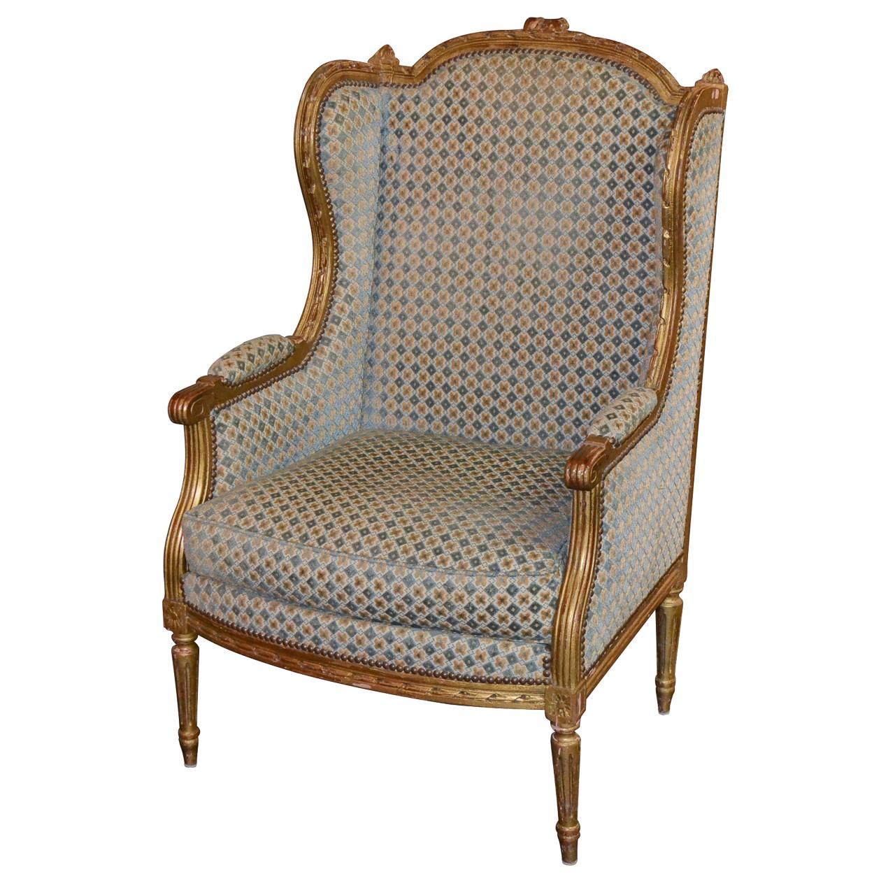 19th Century French Louis XVI Giltwood Bergere