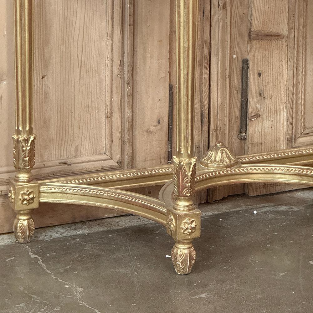 Console Demilune francese Luigi XVI del XIX secolo in legno dorato con piano in marmo di Carrara in vendita 1