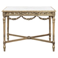 Französischer Louis-XVI-Mitteltisch aus vergoldetem Holz mit Carrara-Marmor aus dem 19. Jahrhundert