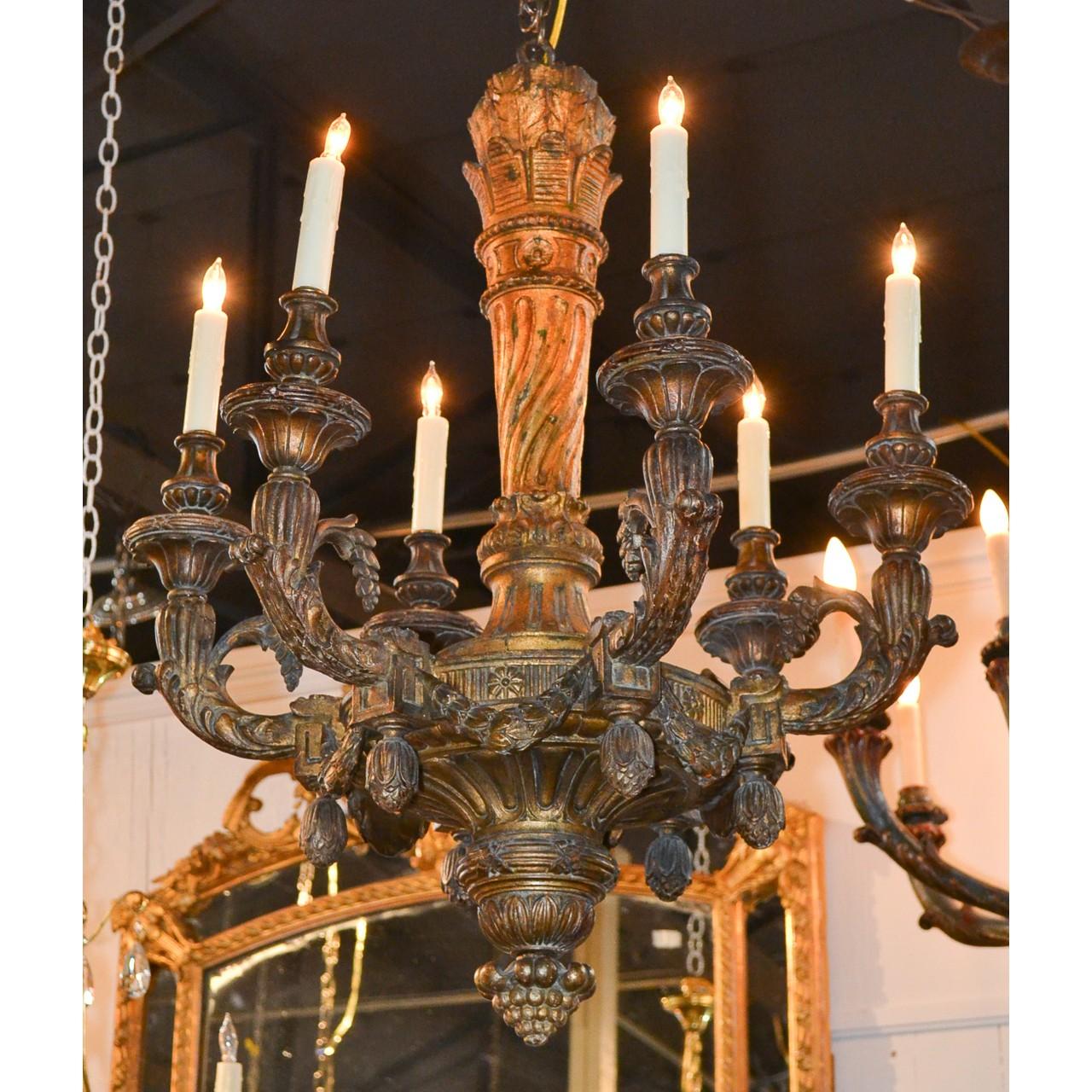 19th Century French Louis XVI Giltwood Chandelier In Good Condition In Dallas, TX