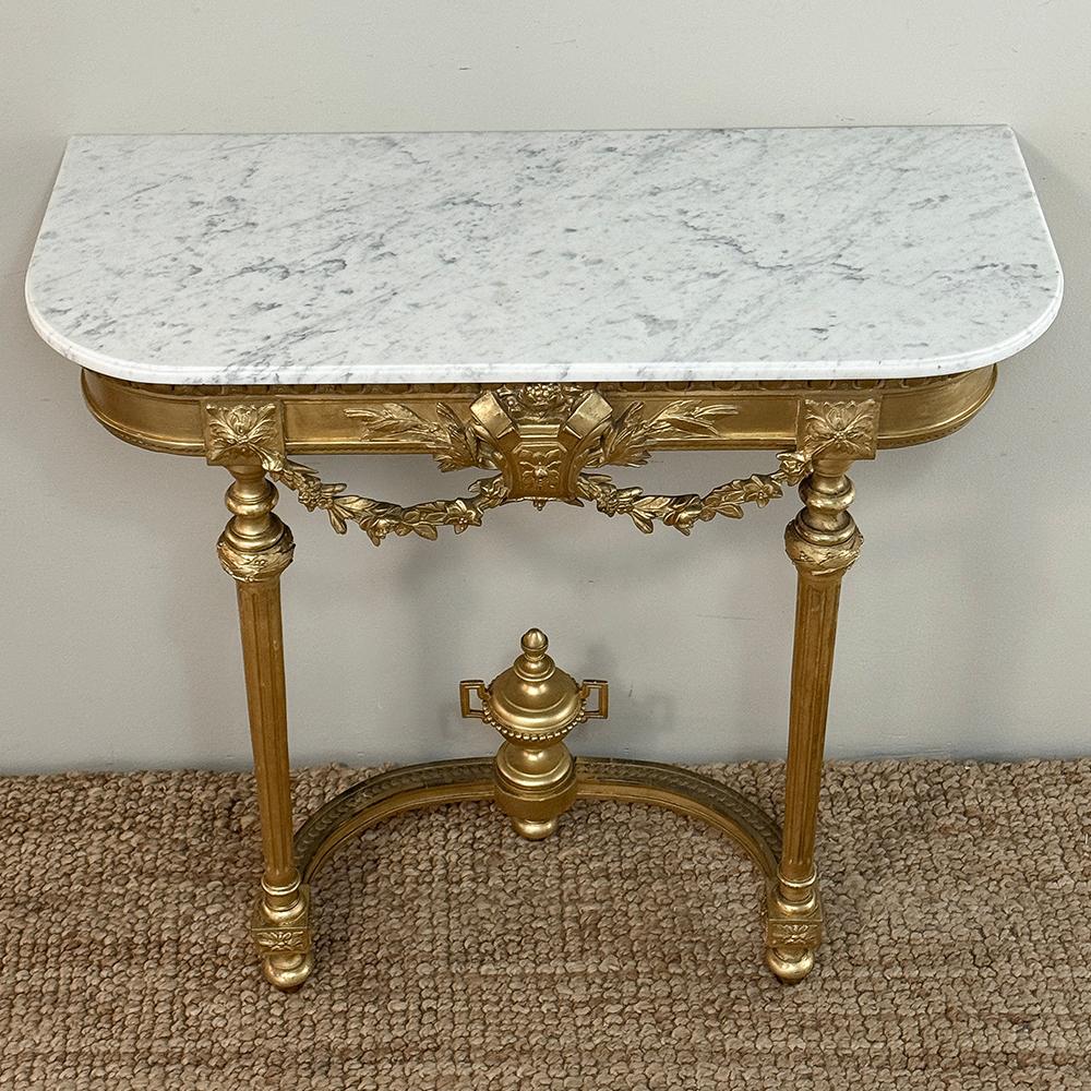 19th Century French Louis XVI Giltwood Console with Carrara Marble For Sale 9