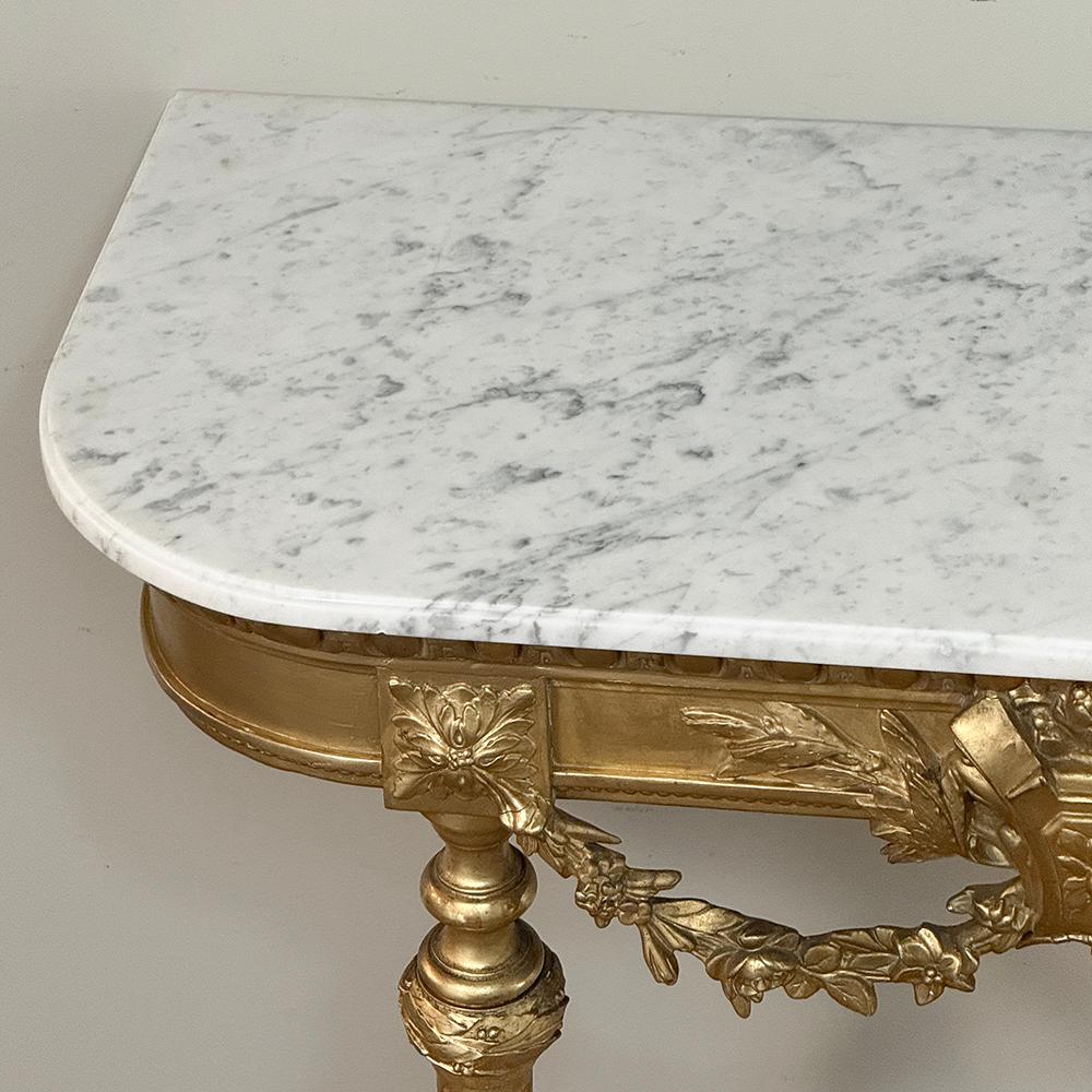 19th Century French Louis XVI Giltwood Console with Carrara Marble For Sale 10