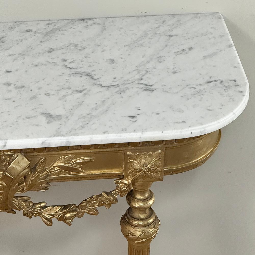 19th Century French Louis XVI Giltwood Console with Carrara Marble For Sale 11