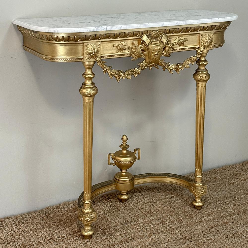 Hand-Crafted 19th Century French Louis XVI Giltwood Console with Carrara Marble For Sale