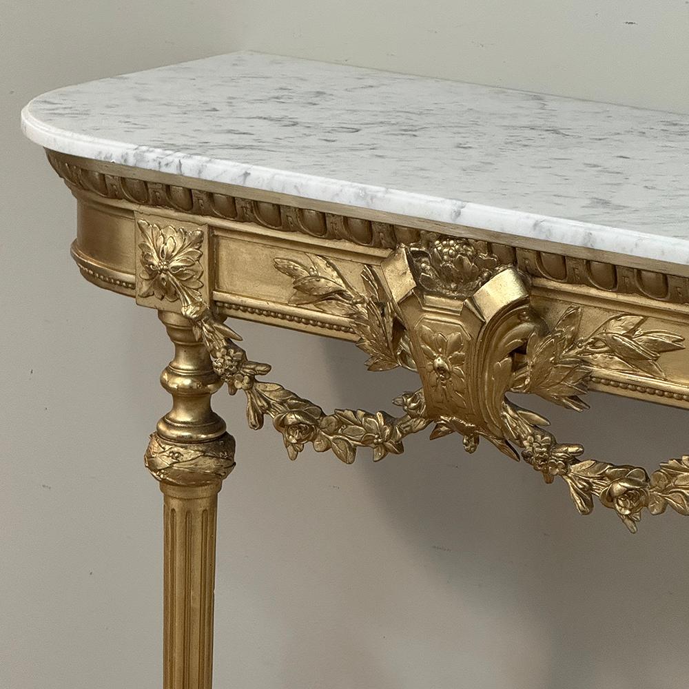 19th Century French Louis XVI Giltwood Console with Carrara Marble For Sale 5