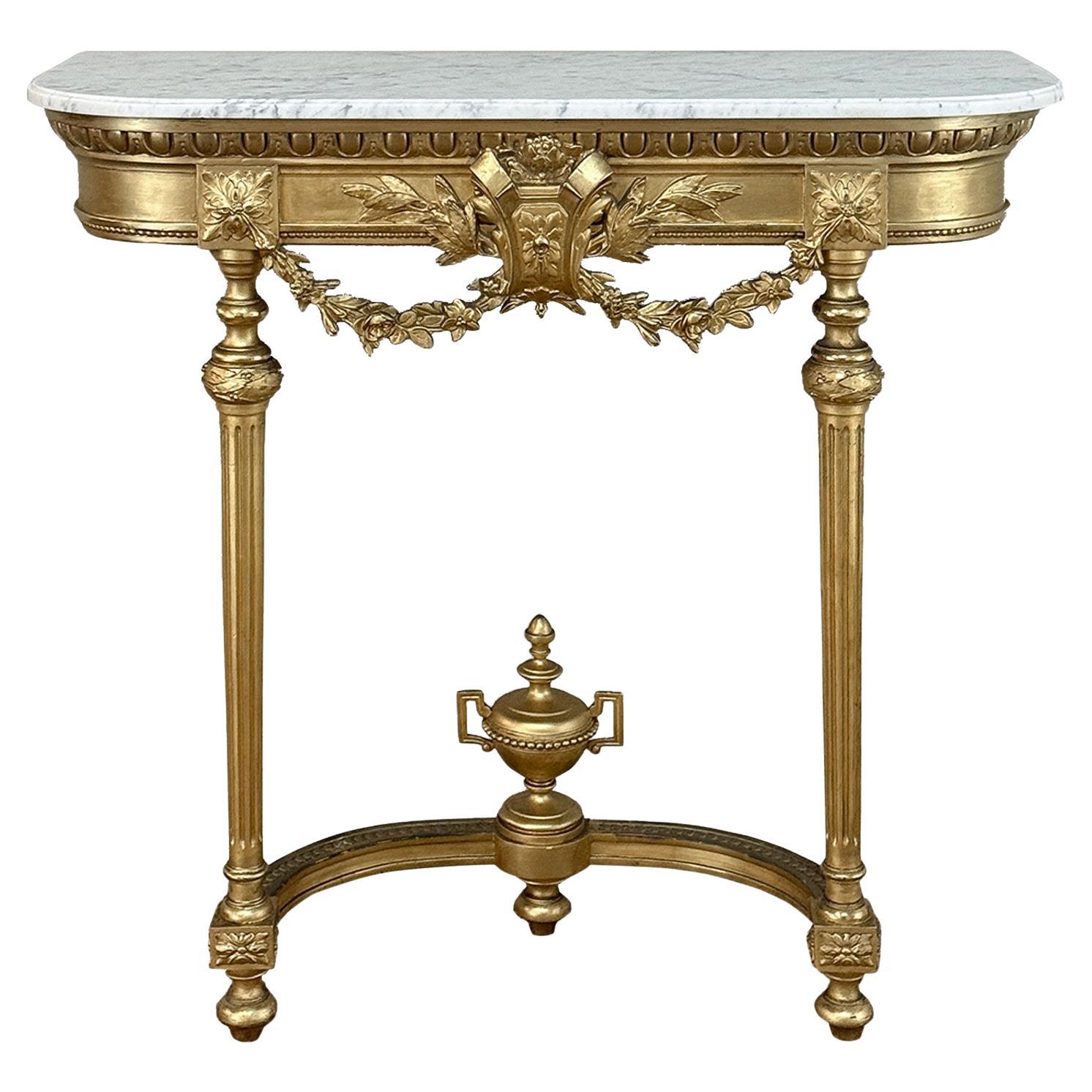 19th Century French Louis XVI Giltwood Console with Carrara Marble For Sale