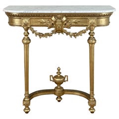19th Century French Louis XVI Giltwood Console with Carrara Marble