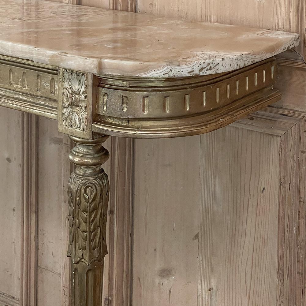 19th Century French Louis XVI Giltwood Marble Top Console 7
