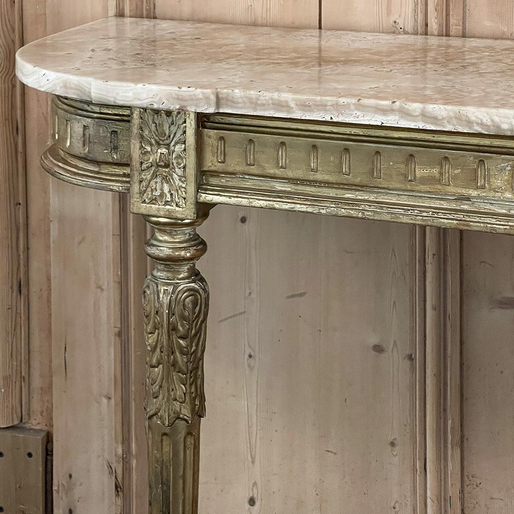 19th Century French Louis XVI Giltwood Marble Top Console 8