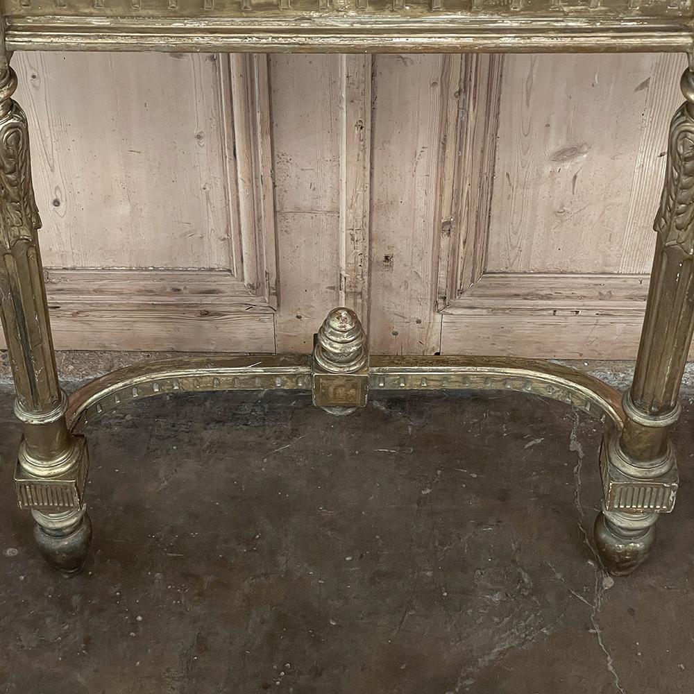 19th Century French Louis XVI Giltwood Marble Top Console 11