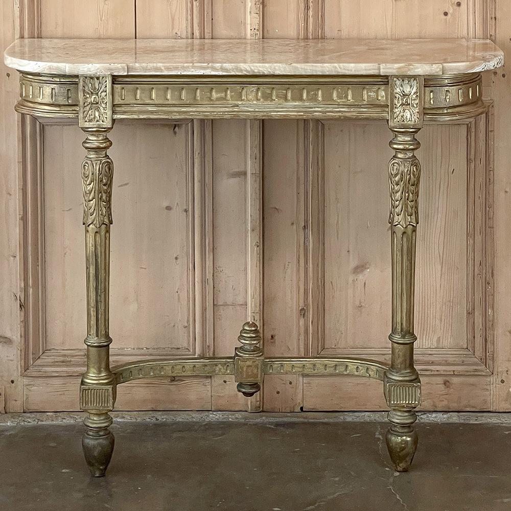 Hand-Carved 19th Century French Louis XVI Giltwood Marble Top Console