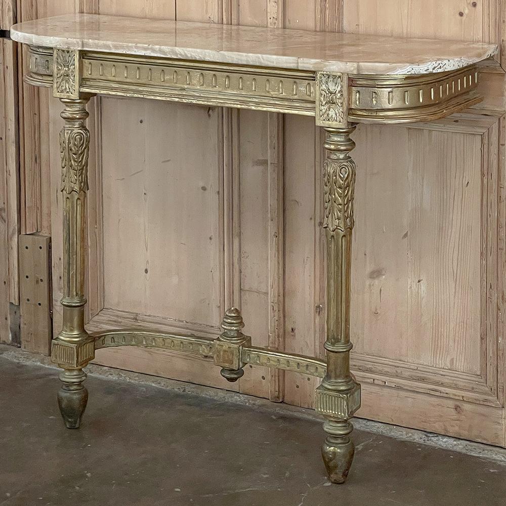19th Century French Louis XVI Giltwood Marble Top Console In Good Condition In Dallas, TX