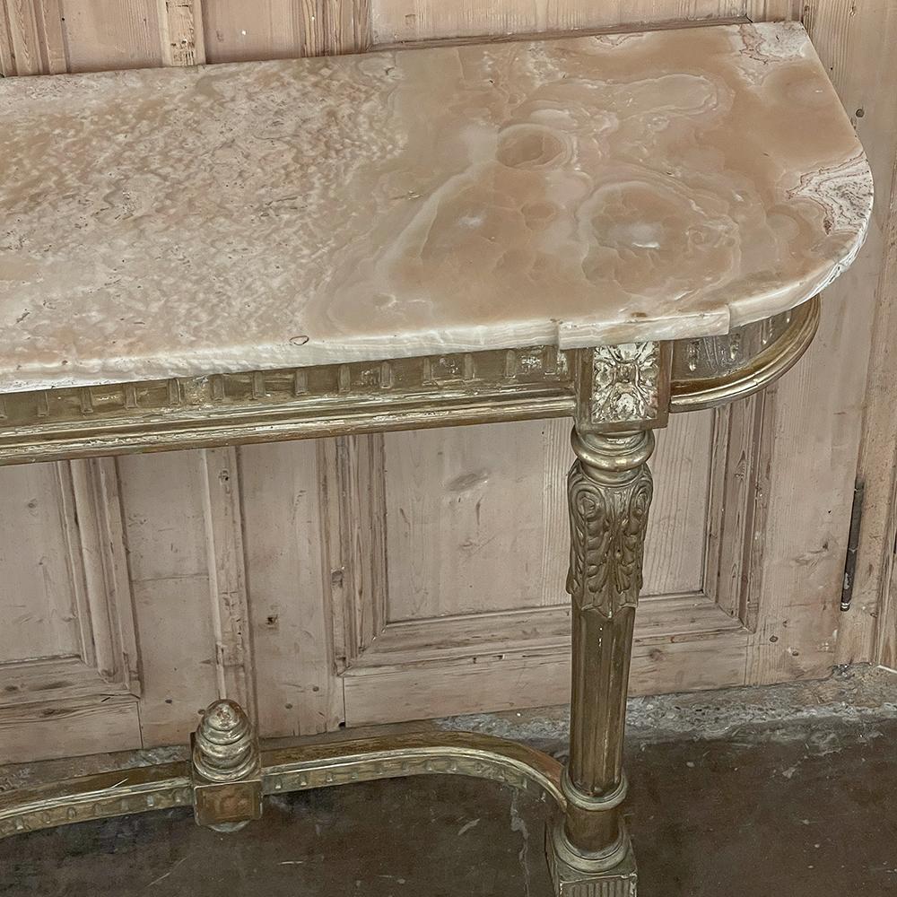 19th Century French Louis XVI Giltwood Marble Top Console 1