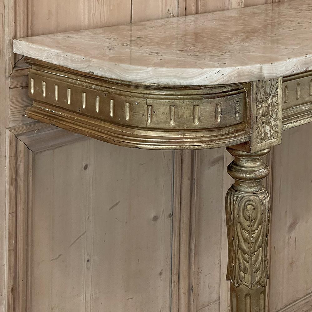 19th Century French Louis XVI Giltwood Marble Top Console 2