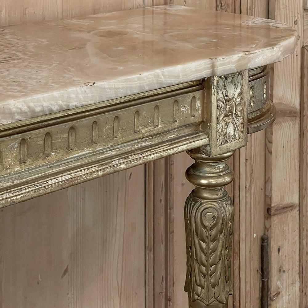 19th Century French Louis XVI Giltwood Marble Top Console 4