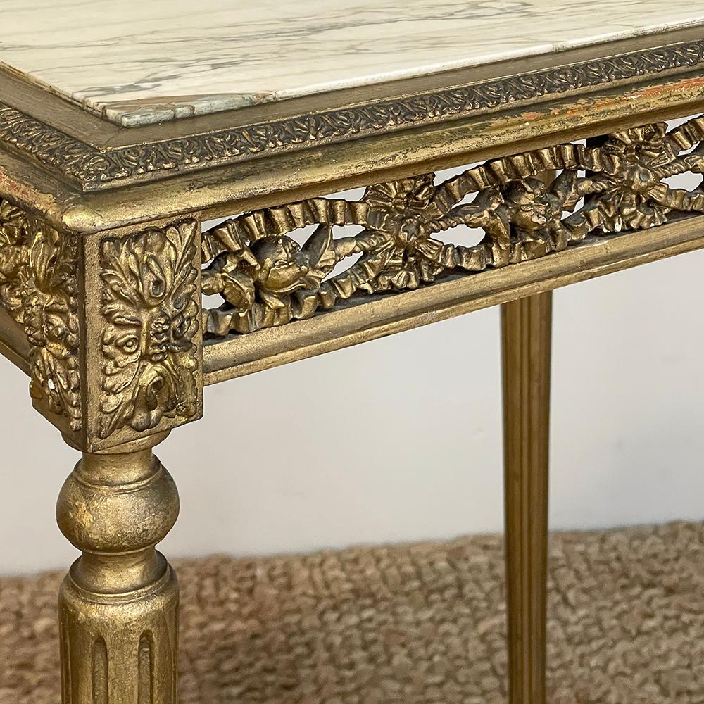 Lampe Louis XVI du 19ème siècle en bois doré avec plateau en marbre ~ Table d'appoint en vente 4