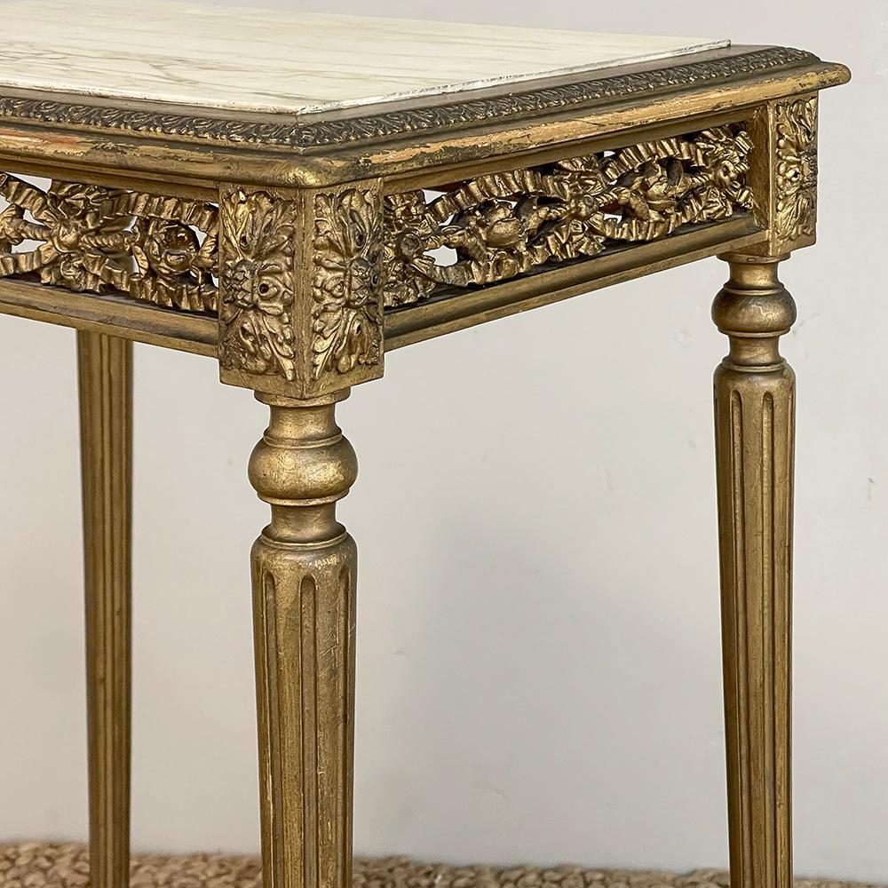 19th Century French Louis XVI Giltwood Marble Top Lamp Table ~ End Table For Sale 7