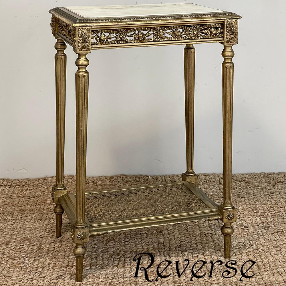 19th Century French Louis XVI Giltwood Marble Top Lamp Table ~ End Table For Sale 12